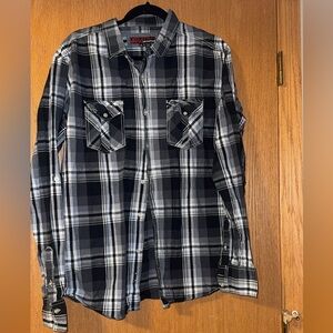 Distortion Men's XXL Black and Gray Plaid  Western Shirt